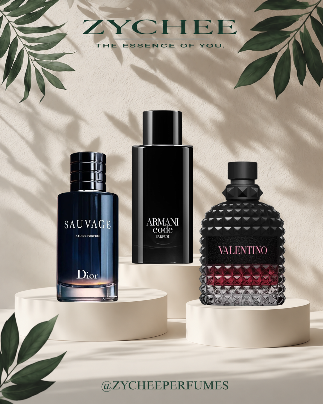 Everyday Essentials Bundle - Dior Sauvage Eau de Parfum, Giorgio Armani Code Parfum and Valentino Uomo Born in Roma